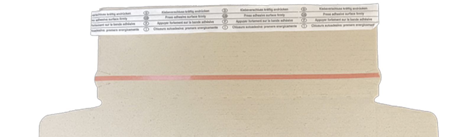Graskarton-mit-Klebestreifen3 Detailansicht Graspapier Karton mit Aufreißfaden und Selbstklebestreifen